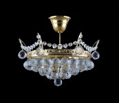 Lámpara de araña pequeña hecha de bolas de cristal y latón dorado, con 2 bombillas