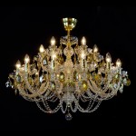 Yellow crystal chandelier in a lit state