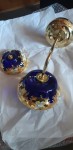 Detail of a package of blue painted light