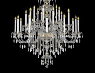 The lower part of a replica of an antique tall crystal chandelier
