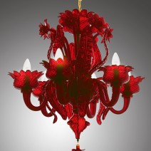 Lámpara de araña de MURANO en rojo rubí «Cardo y amapolas» y pulpo en rojo rubí