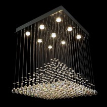 Lámparas de araña modernas de cristal con espejo cuadrado y pirámide de cristal (salones amplios y apartamentos)