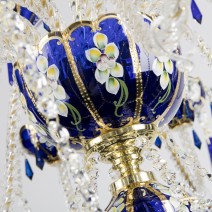 Lámpara de araña de 18 brazos en azul zafiro, fabricada con cristal artístico de EGERMANN