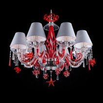 Lámpara de araña artística de cristal rojo con corales marinos de cristal y pantallas grises