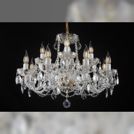 Lámpara de araña de 12 brazos «Taller» - Cristal PK500 con corte de encaje y esmalte brillante sobre fondo dorado