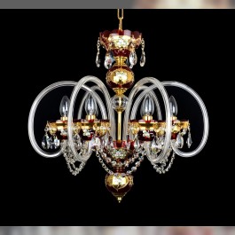 Detail of a modern red crystal ceiling light BOHEMIA