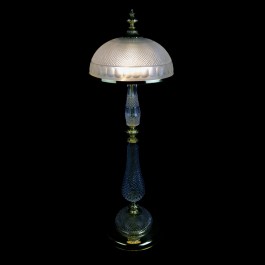 Overall view of the floor lamp - a combination of clear and sandblasted glass topped with brass castings