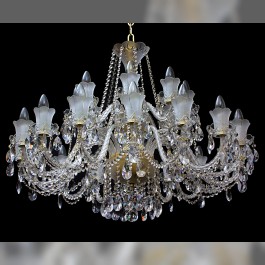 Large 18 Arms Crystal chandelier made of sand blasted glass & cut crystal almonds