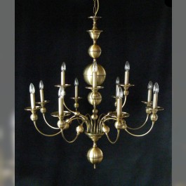 12-arm Dutch chandelier made of stained brass