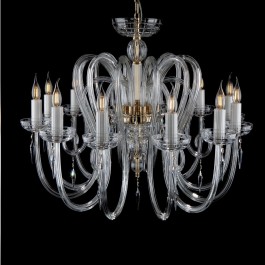 A modern crystal chandelier made of rough-cut crystal glass