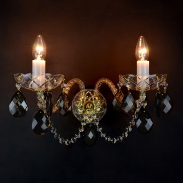Crystal wall light with 2 bulbs and crystal trimmings made of smoked glass imitating dark quartz crystal