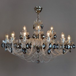 18-arm crystal chandelier with almonds made of smoky crystal glass - "Smoky quartz"