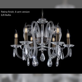 Lámpara de techo de diseño con 6 u 8 brazos, fabricada en cristal pulido con chorro de arena y almendras de cristal decoradas con cortes geométricos