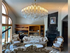 Maria Theresa crystal chandelier dia 220 cm/89.8" decorated with cut glass vases.