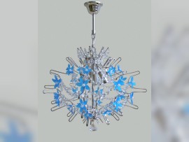 The design chandeliers decorated with hand madeblue glass flowers