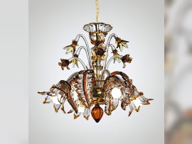 Lámpara de araña de Murano de 6 brazos, de cristal transparente con contorno de color (topacio) 1