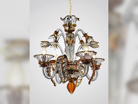 Lámpara de araña de Murano de 6 brazos, de cristal transparente con contorno de color (topacio) 2