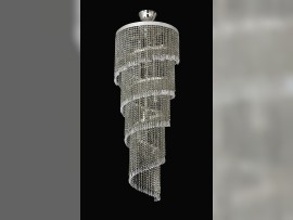 Lámpara de araña en espiral plateada, fabricada en cristal transparente