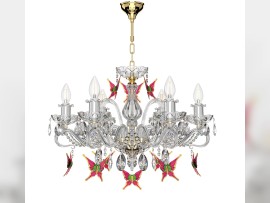 Luxury crystal chandelier with butterflies on a light background