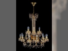 Lámpara de araña con pedrería, diámetro 86 x 110 cm / 18 bombillas de latón brillante con brazos metálicos, código 6160-12+6-S