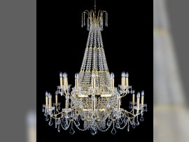 Lámpara de araña grande con cesta de strass y brazos metálicos en dos niveles, diámetro 120 x 140 cm / 24 bombillas, código 7330-12+12-S
