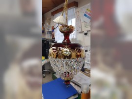 Ruby basket with the same artistic decoration