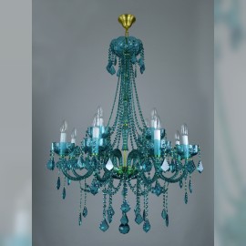 Lámparas de araña y lámparas de cristal azul verdoso y de color turquesa