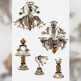 Colección de lámparas de araña y lámparas de Murano, fabricadas en cristal ámbar y cristal transparente