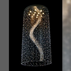 Lámparas de araña modernas de cristal con espejo redondo y espiral de cristal (interiores de recibidores)