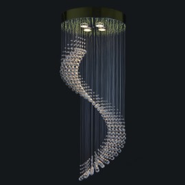 Lámparas de araña modernas de cristal con espejo redondo y espiral de cristal (interiores de apartamentos)