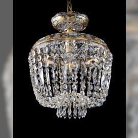 Golden basket chandelier made of Czech cut glass