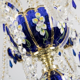 Lámpara de araña de 18 brazos en azul zafiro, fabricada con cristal artístico de EGERMANN
