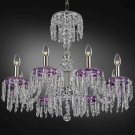 Lámpara de araña de cristal violeta, lámparas y cristalería de lujo