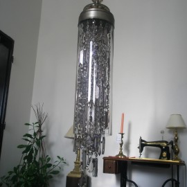 Lámpara de araña con forma de tubo de cristal relleno de adornos de cristal (cristal ahumado)
