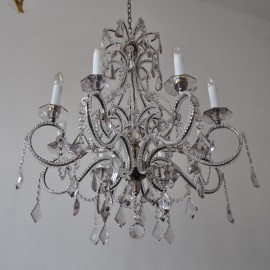 Lámpara de araña de cristal de 8 brazos: cristal ahumado y perlas talladas brillantes