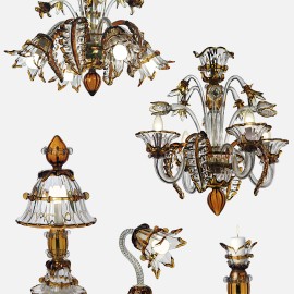 Colección de lámparas de araña y lámparas de Murano, fabricadas en cristal ámbar y cristal transparente