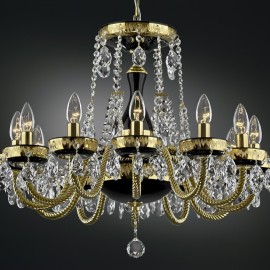 Lámpara de araña de cristal negro de 12 brazos «Black &amp; Gold» con brazos dorados