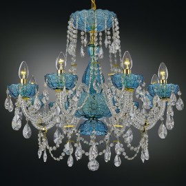 Lámparas de cristal tallado en tonos azules y naranjas