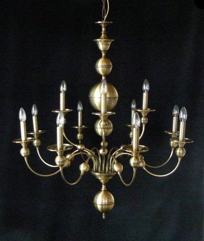 12-arm Dutch chandelier made of stained brass