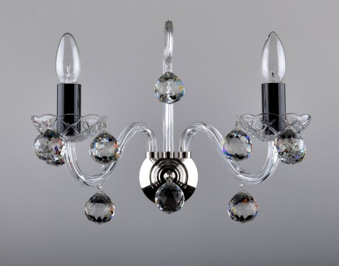 Modern black crystal wall sconce with 2 glass arms