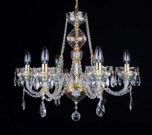 The smaller crystal chandelier  fine enamel paintings on clear glass