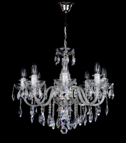 Bohemian 8 Arms Crystal chandelier with smooth glass arms - Silver metal