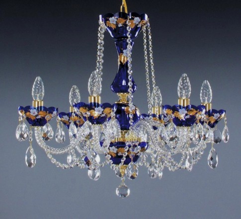 Bohemian Blue crystal chandelier 6 bulbs