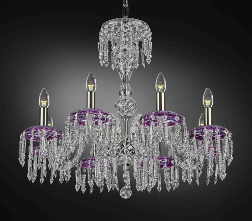 Purple crystal chandelier with silver metal