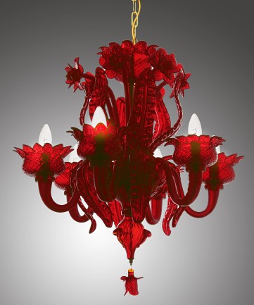 Lámpara de araña clásica de Murano en color rubí «Cardo y amapolas»
